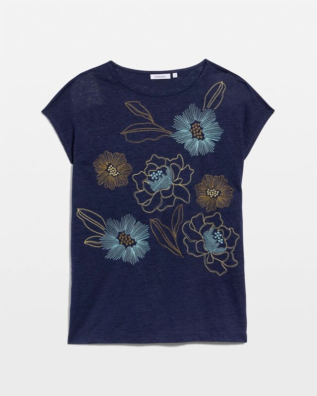 Embroidered Linen Dolman Tee - image 5